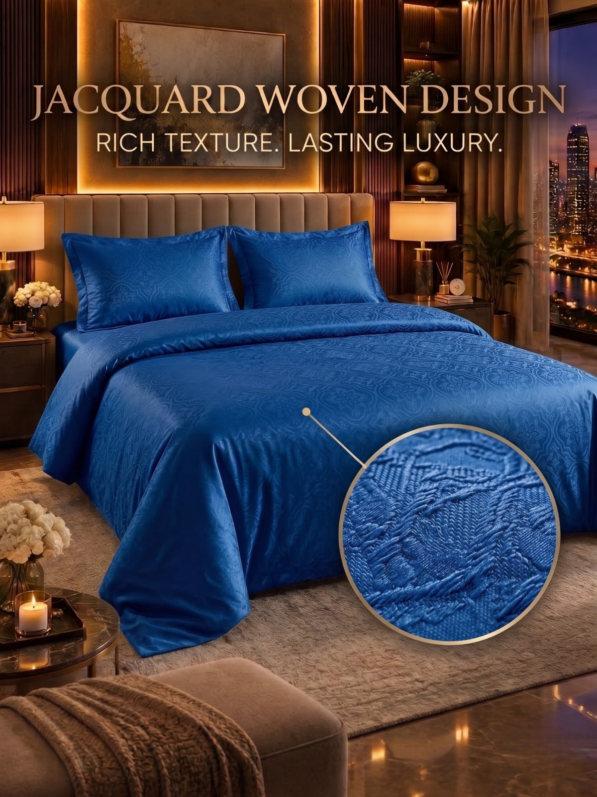 Signature 100% Cotton Luxury King Size Bedsheet | 300 TC Premium Jacquard Weave | 108 x 108 Inches| Blue