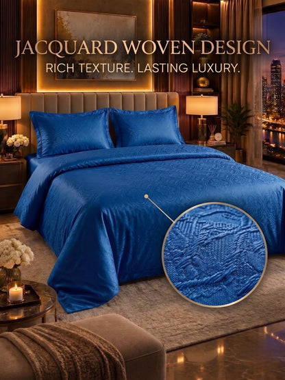 Signature 100% Cotton Luxury King Size Bedsheet | 300 TC Premium Jacquard Weave | 108 x 108 Inches| Blue