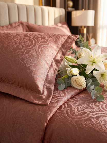 Signature 100% Cotton Luxury King Size Bedsheet | 300 TC Premium Jacquard Weave | 108 x 108 Inches|Copper Brown