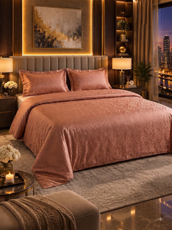 Signature 100% Cotton Luxury King Size Bedsheet | 300 TC Premium Jacquard Weave | 108 x 108 Inches|Copper Brown