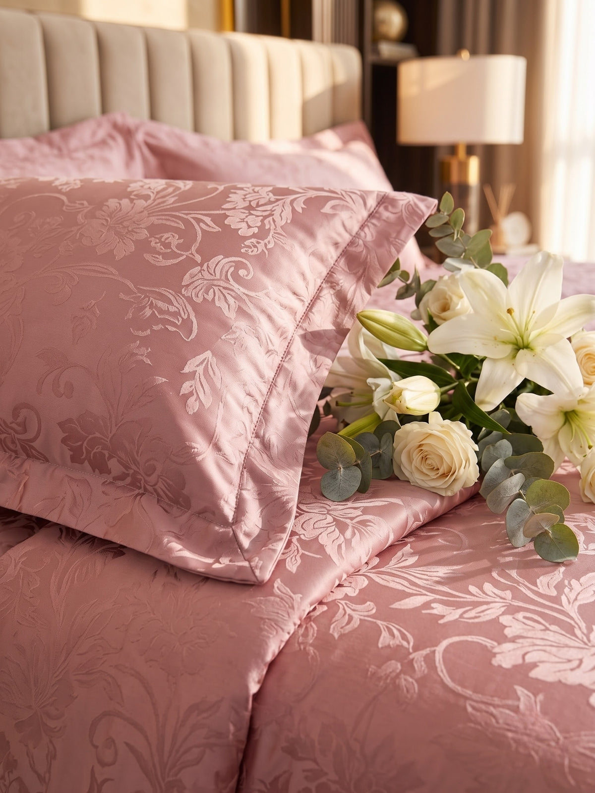 Signature 100% Cotton Luxury King Size Bedsheet | 300 TC Premium Jacquard Weave | 108 x 108 Inches|Light copper