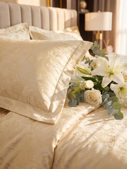 Signature 100% Cotton Luxury King Size Bedsheet | 300 TC Premium Jacquard Weave | 108 x 108 Inches|Gold