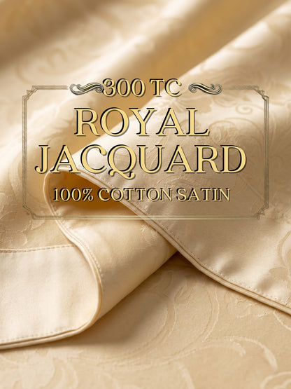 Signature 100% Cotton Luxury King Size Bedsheet | 300 TC Premium Jacquard Weave | 108 x 108 Inches|Gold