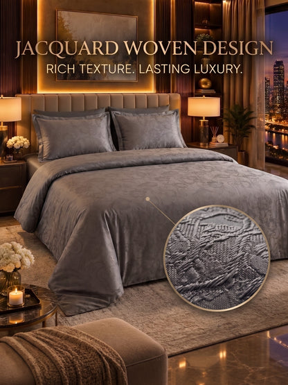 Signature 100% Cotton Luxury King Size Bedsheet | 300 TC Premium Jacquard Weave | 108 x 108 Inches|Smoke Grey