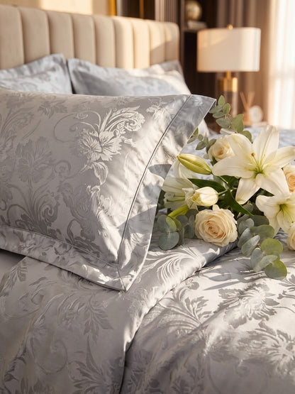 Signature 100% Cotton Luxury King Size Bedsheet | 300 TC Premium Jacquard Weave | 108 x 108 Inches|Silver Grey