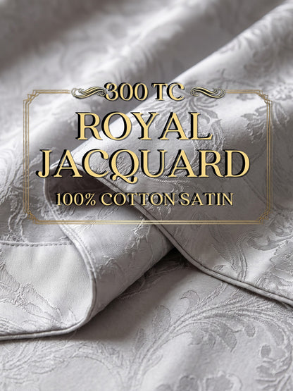 Signature 100% Cotton Luxury King Size Bedsheet | 300 TC Premium Jacquard Weave | 108 x 108 Inches|Silver Grey