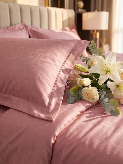 Signature 100% Cotton Luxury King Size Bedsheet | 300 TC Premium Jacquard Weave | 108 x 108 Inches|Pink