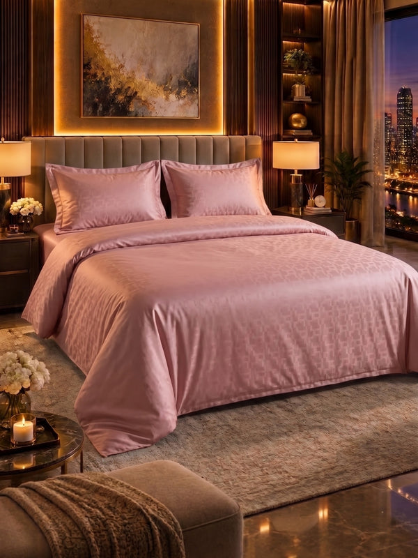 Signature 100% Cotton Luxury King Size Bedsheet | 300 TC Premium Jacquard Weave | 108 x 108 Inches|Pink