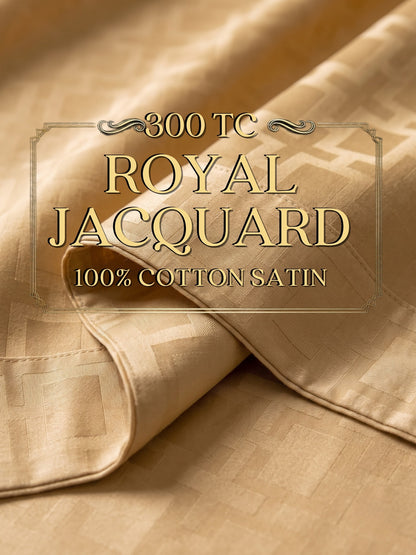 Signature 100% Cotton Luxury King Size Bedsheet | 300 TC Premium Jacquard Weave | 108 x 108 Inches|Antique Gold