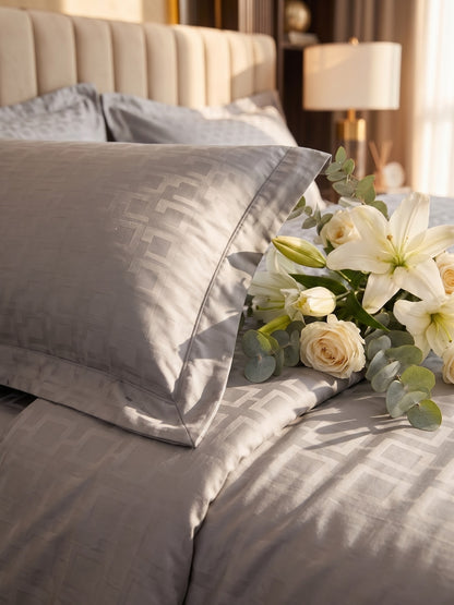 Signature 100% Cotton Luxury King Size Bedsheet | 300 TC Premium Jacquard Weave | 108 x 108 Inches|Stone Grey