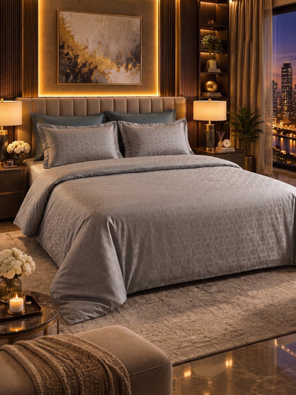 Signature 100% Cotton Luxury King Size Bedsheet | 300 TC Premium Jacquard Weave | 108 x 108 Inches|Stone Grey