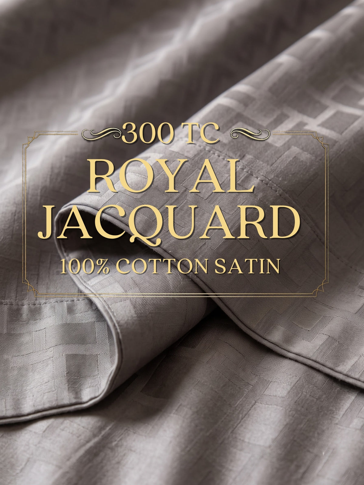 Signature 100% Cotton Luxury King Size Bedsheet | 300 TC Premium Jacquard Weave | 108 x 108 Inches|Stone Grey