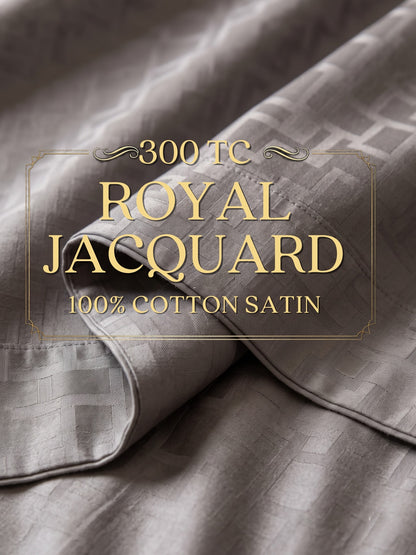 Signature 100% Cotton Luxury King Size Bedsheet | 300 TC Premium Jacquard Weave | 108 x 108 Inches|Stone Grey