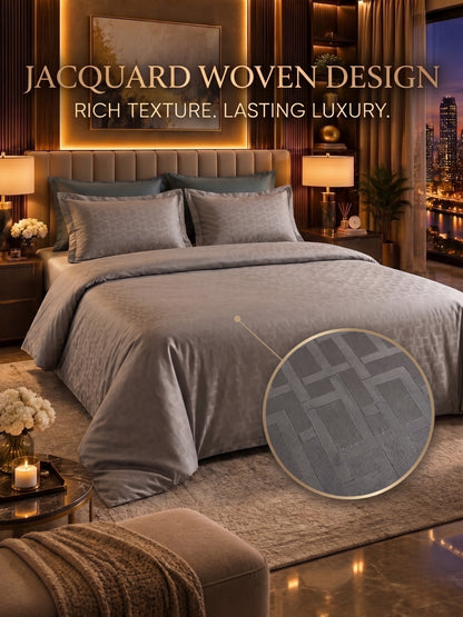 Signature 100% Cotton Luxury King Size Bedsheet | 300 TC Premium Jacquard Weave | 108 x 108 Inches|Stone Grey