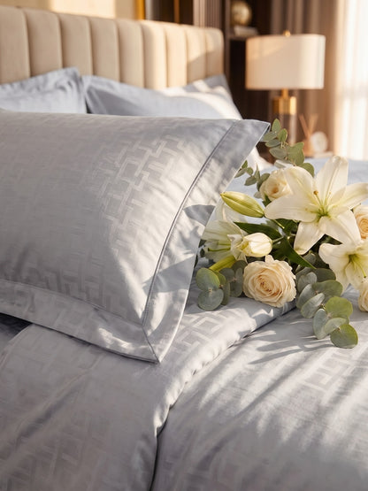 Signature 100% Cotton Luxury King Size Bedsheet | 300 TC Premium Jacquard Weave | 108 x 108 Inches|Silver Grey