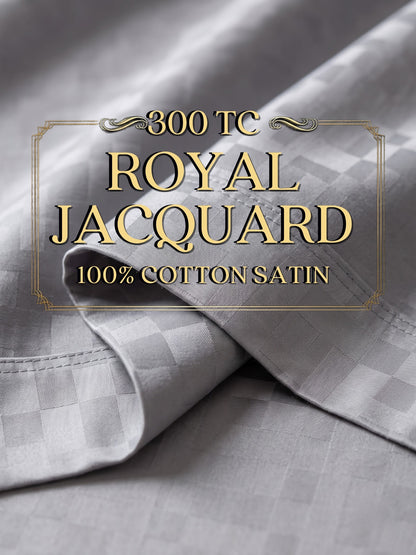 Signature 100% Cotton Luxury King Size Bedsheet | 300 TC Premium Jacquard Weave | 108 x 108 Inches|Silver Grey