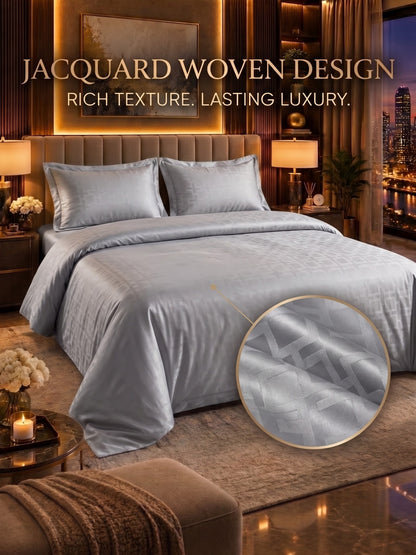 Signature 100% Cotton Luxury King Size Bedsheet | 300 TC Premium Jacquard Weave | 108 x 108 Inches|Silver Grey