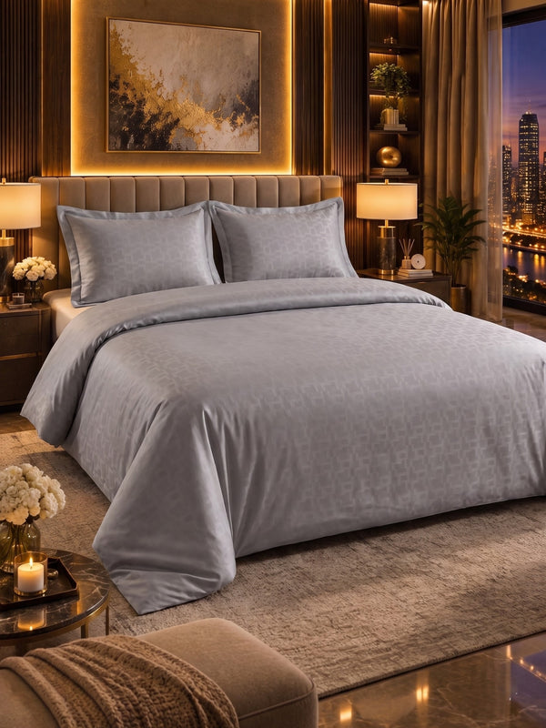 Signature 100% Cotton Luxury King Size Bedsheet | 300 TC Premium Jacquard Weave | 108 x 108 Inches|Silver Grey