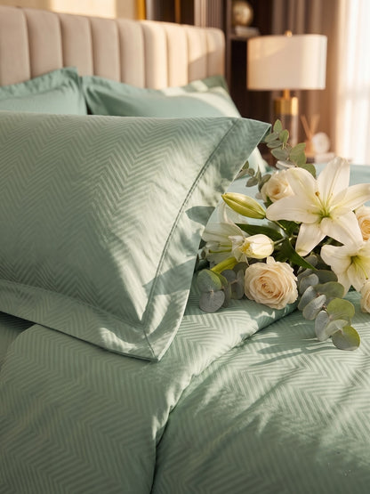 Signature 100% Cotton Luxury King Size Bedsheet | 300 TC Premium Jacquard Weave | 108 x 108 Inches|Pista Green