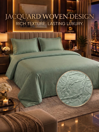 Signature 100% Cotton Luxury King Size Bedsheet | 300 TC Premium Jacquard Weave | 108 x 108 Inches|Pista Green