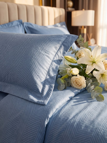 Signature 100% Cotton Luxury King Size Bedsheet | 300 TC Premium Jacquard Weave | 108 x 108 Inches|Blue