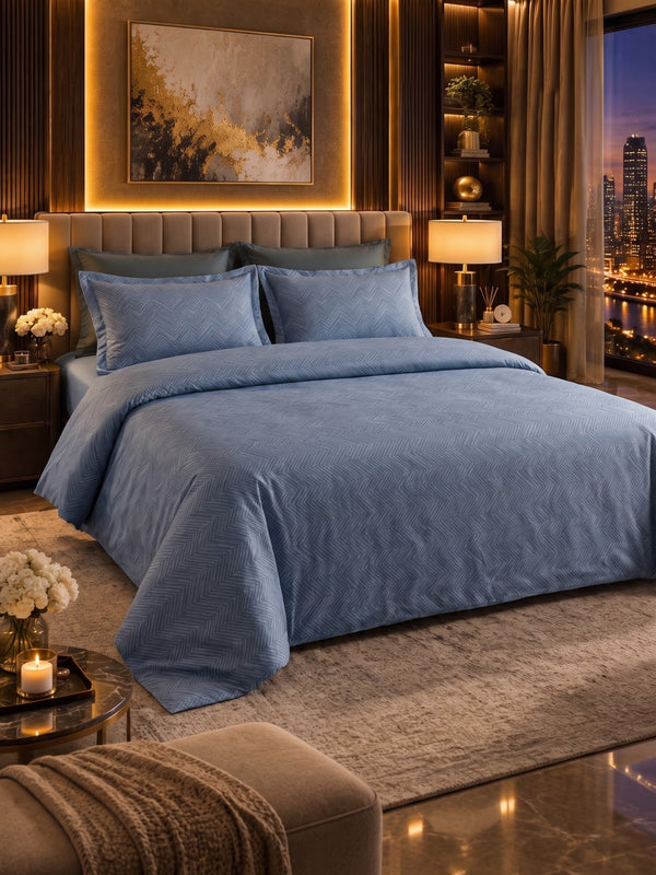Signature 100% Cotton Luxury King Size Bedsheet | 300 TC Premium Jacquard Weave | 108 x 108 Inches|Blue