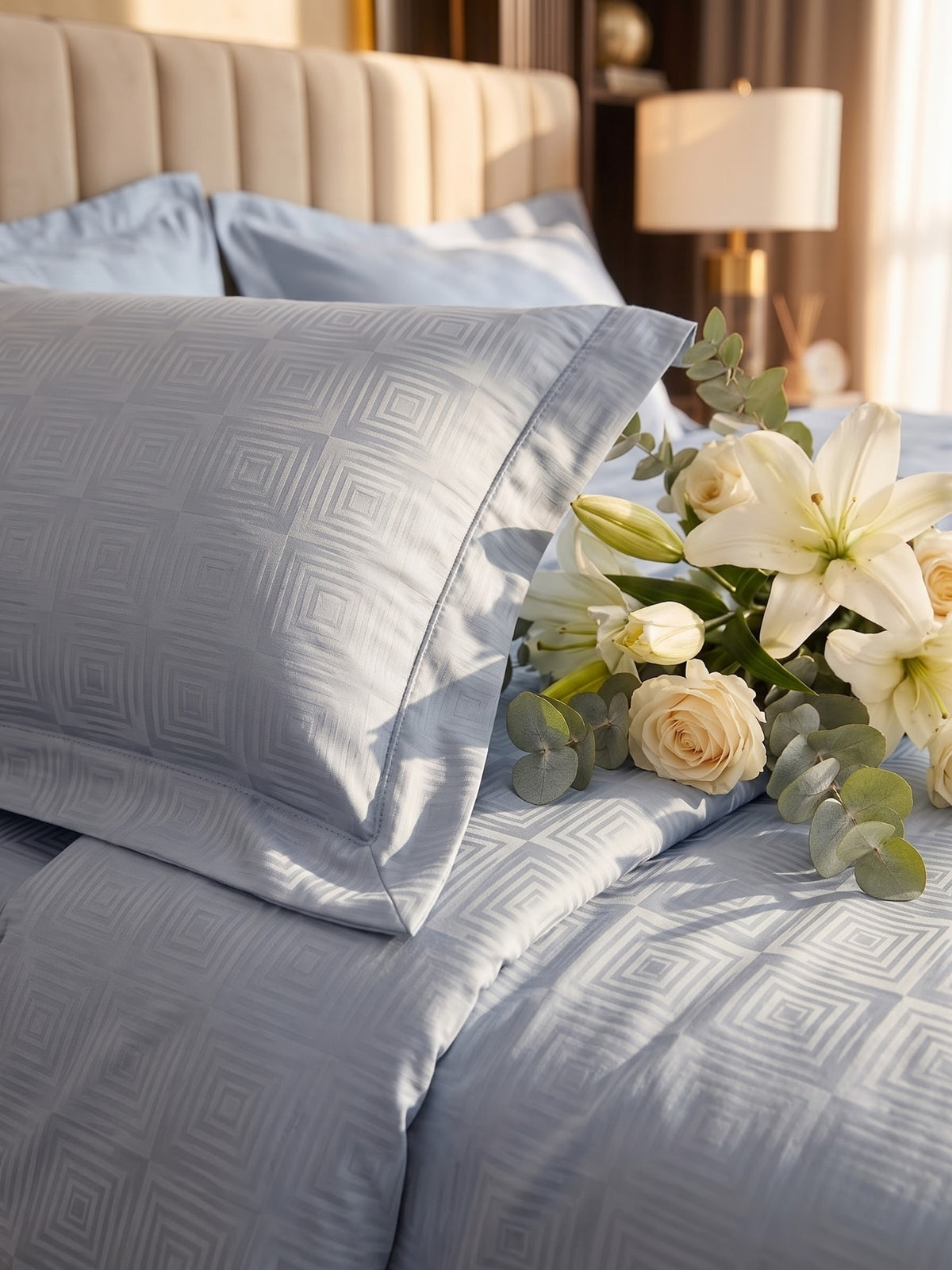 Signature 100% Cotton Luxury King Size Bedsheet | 300 TC Premium Jacquard Weave | 108 x 108 Inches|Grey