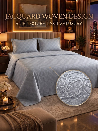 Signature 100% Cotton Luxury King Size Bedsheet | 300 TC Premium Jacquard Weave | 108 x 108 Inches|Grey