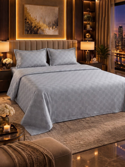 Signature 100% Cotton Luxury King Size Bedsheet | 300 TC Premium Jacquard Weave | 108 x 108 Inches|Grey