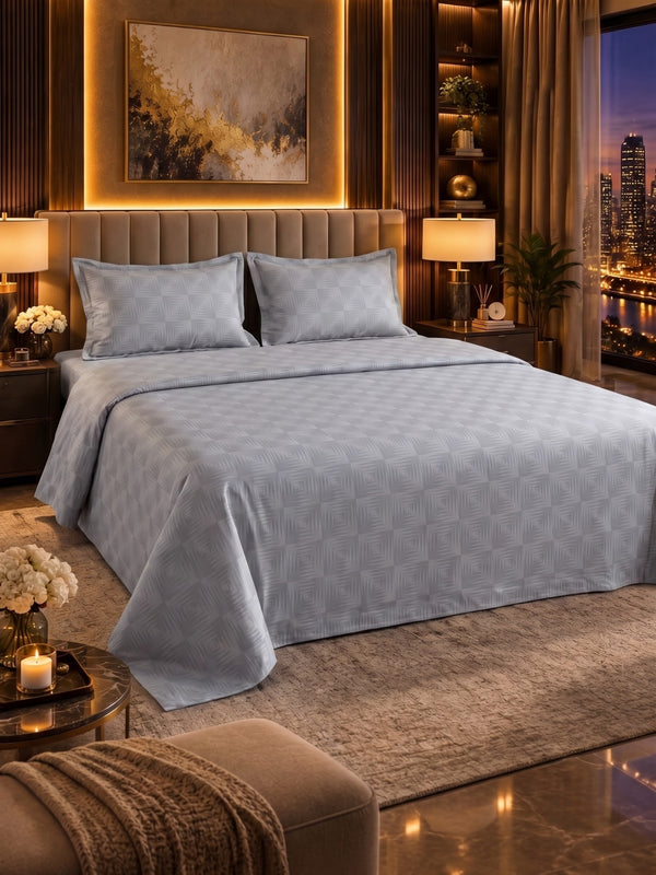 Signature 100% Cotton Luxury King Size Bedsheet | 300 TC Premium Jacquard Weave | 108 x 108 Inches|Grey