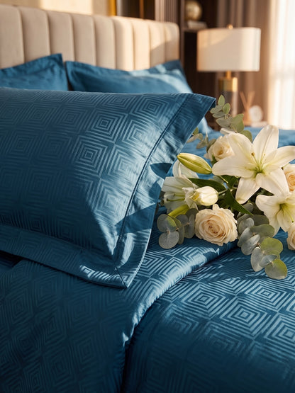 Signature 100% Cotton Luxury King Size Bedsheet | 300 TC Premium Jacquard Weave | 108 x 108 Inches|Peacock Blue
