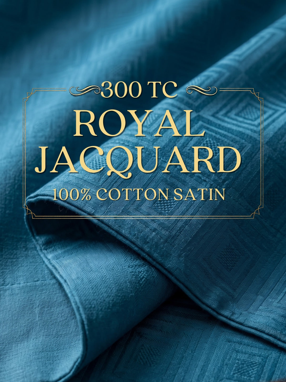Signature 100% Cotton Luxury King Size Bedsheet | 300 TC Premium Jacquard Weave | 108 x 108 Inches|Peacock Blue