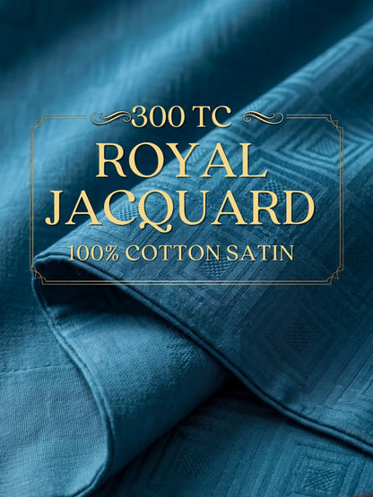 Signature 100% Cotton Luxury King Size Bedsheet | 300 TC Premium Jacquard Weave | 108 x 108 Inches|Peacock Blue