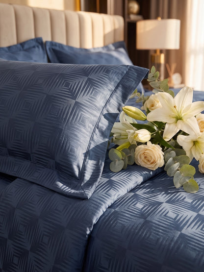 Signature 100% Cotton Luxury King Size Bedsheet | 300 TC Premium Jacquard Weave | 108 x 108 Inches|Navy Blue