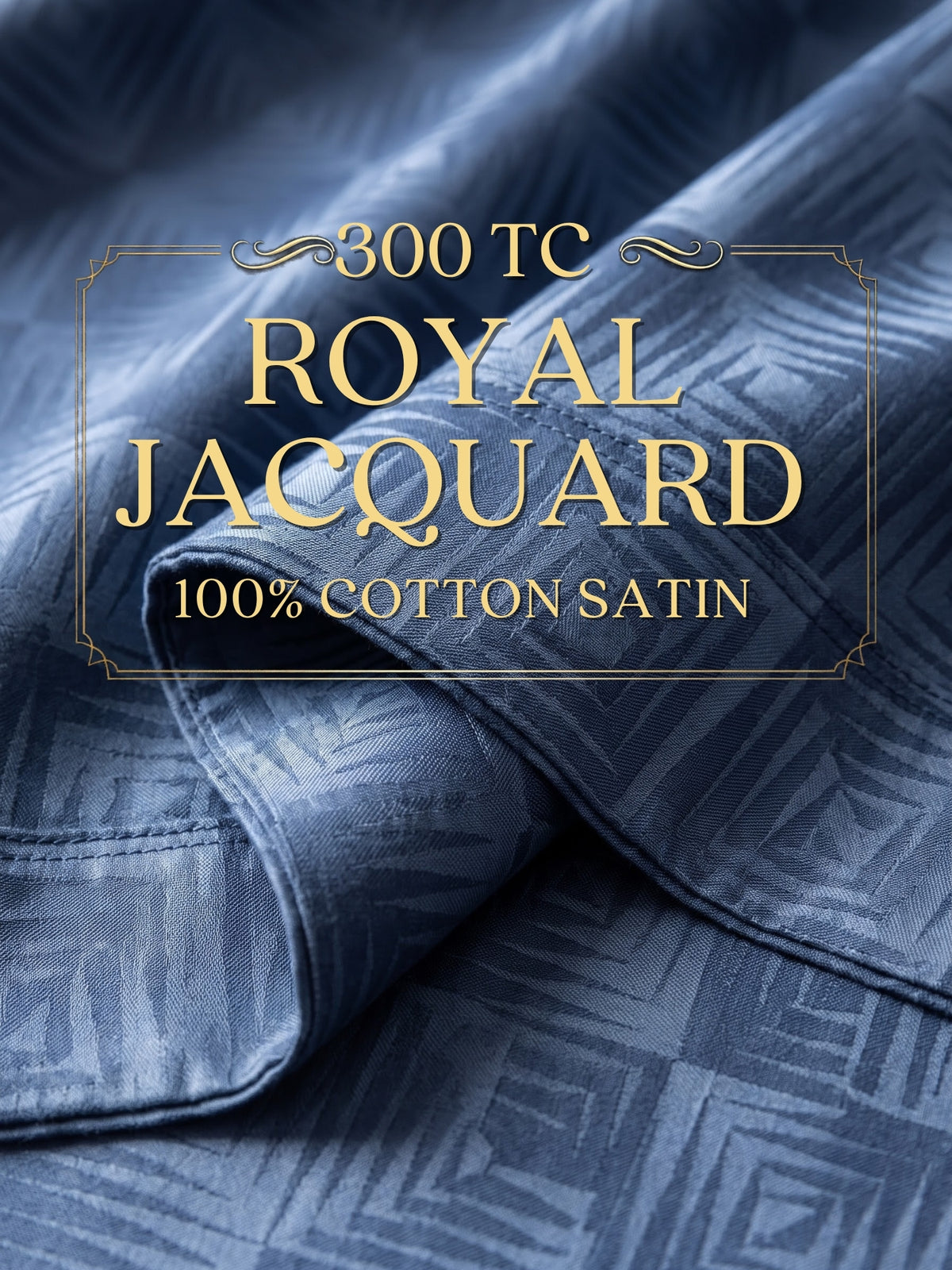 Signature 100% Cotton Luxury King Size Bedsheet | 300 TC Premium Jacquard Weave | 108 x 108 Inches|Navy Blue