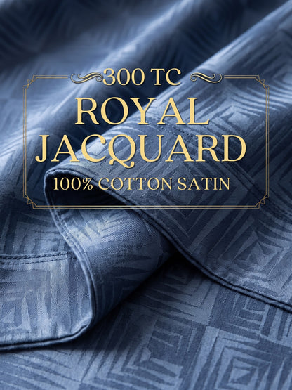 Signature 100% Cotton Luxury King Size Bedsheet | 300 TC Premium Jacquard Weave | 108 x 108 Inches|Navy Blue