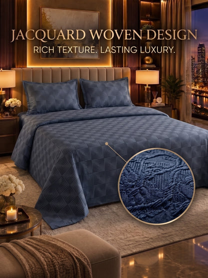 Signature 100% Cotton Luxury King Size Bedsheet | 300 TC Premium Jacquard Weave | 108 x 108 Inches|Navy Blue