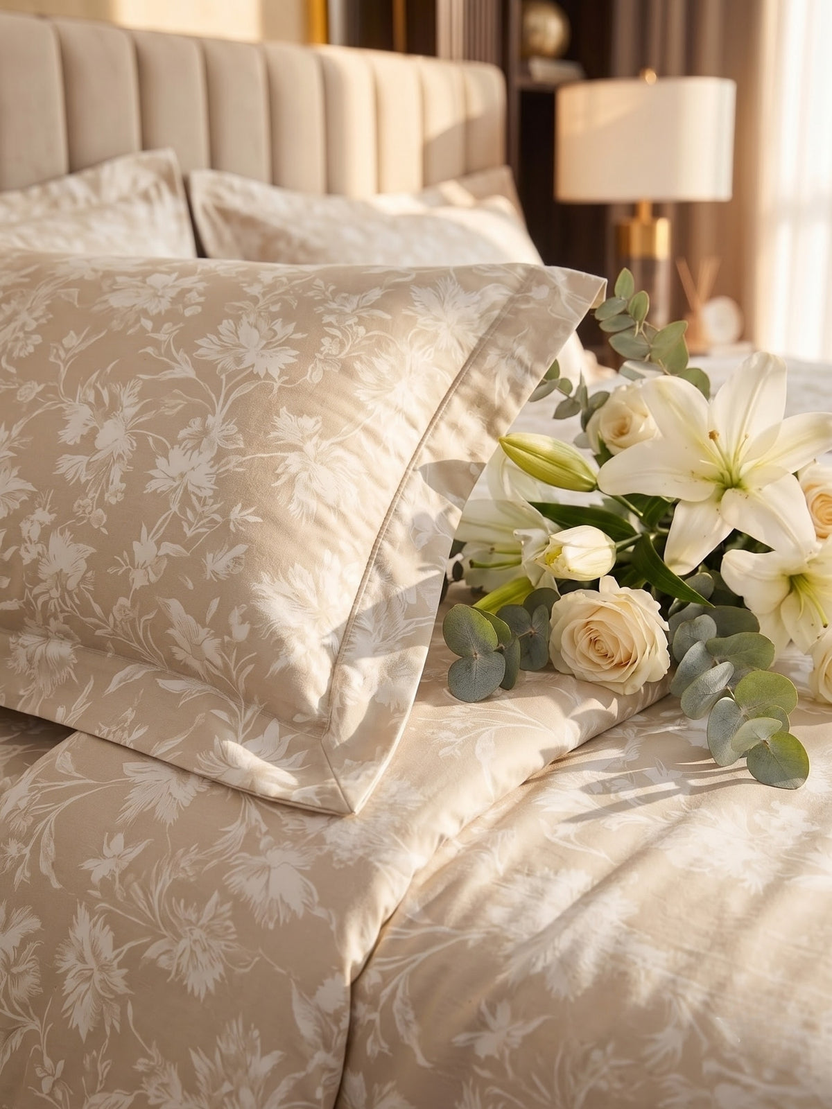 Royale Collection Reversible King Size Bedsheet | 100% Cotton 300 TC Two-Tone Jacquard Weave | 108 x 108 Inches|Beige