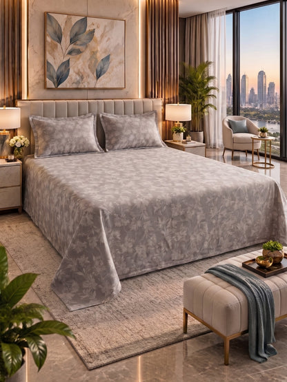Royale Collection Reversible King Size Bedsheet | 100% Cotton 300 TC Two-Tone Jacquard Weave | 108 x 108 Inches|Tropical indigo