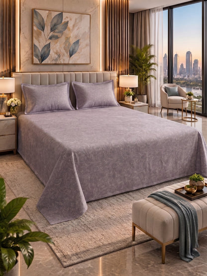 Royale Collection Reversible King Size Bedsheet | 100% Cotton 300 TC Two-Tone Jacquard Weave | 108 x 108 Inches|Floral Lavender