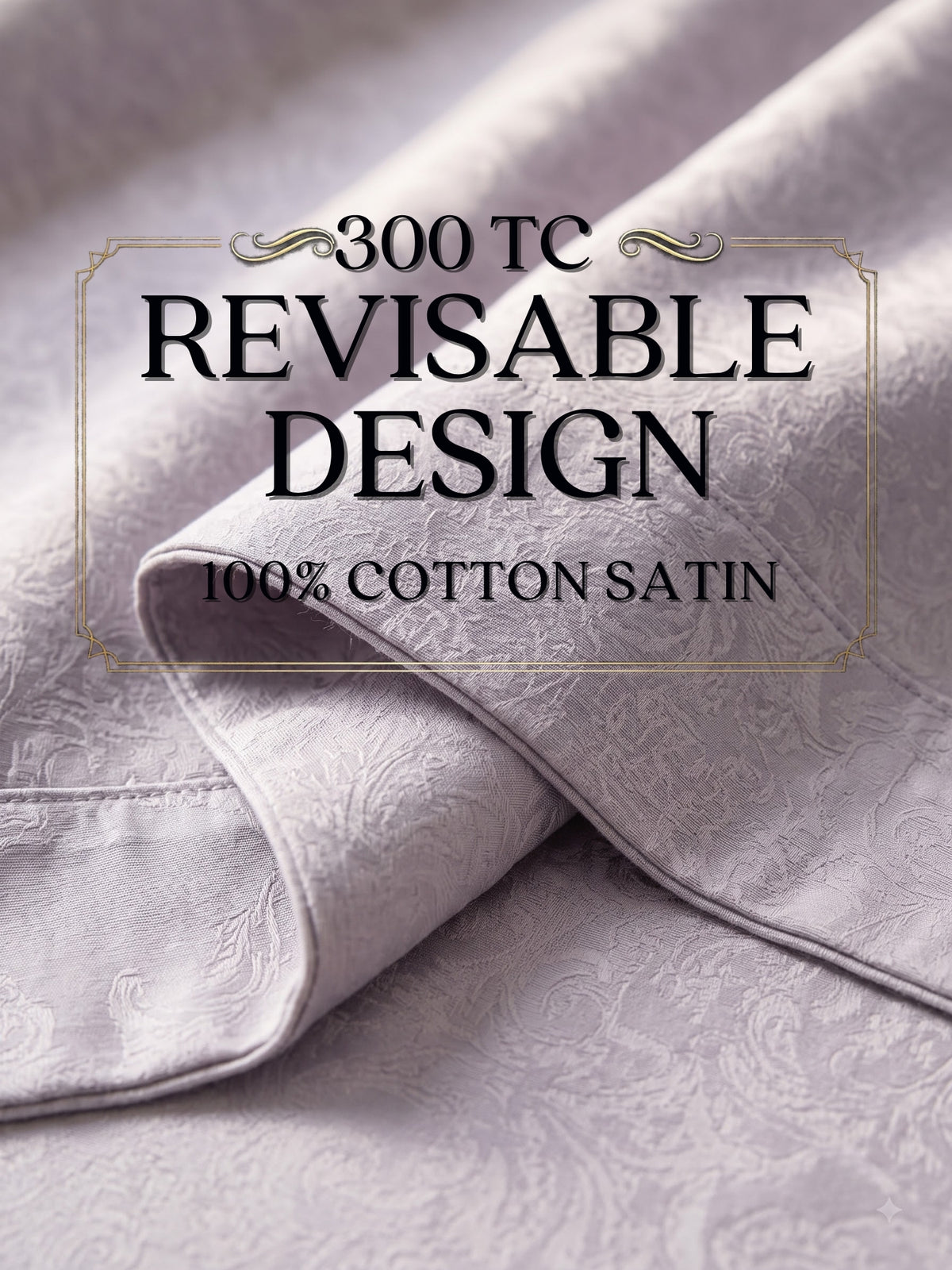 Royale Collection Reversible King Size Bedsheet | 100% Cotton 300 TC Two-Tone Jacquard Weave | 108 x 108 Inches|Floral Lavender