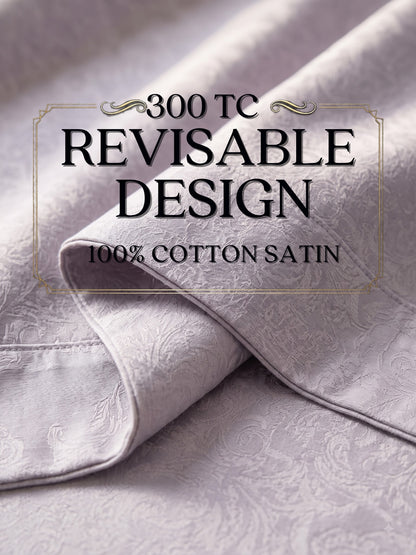Royale Collection Reversible King Size Bedsheet | 100% Cotton 300 TC Two-Tone Jacquard Weave | 108 x 108 Inches|Floral Lavender