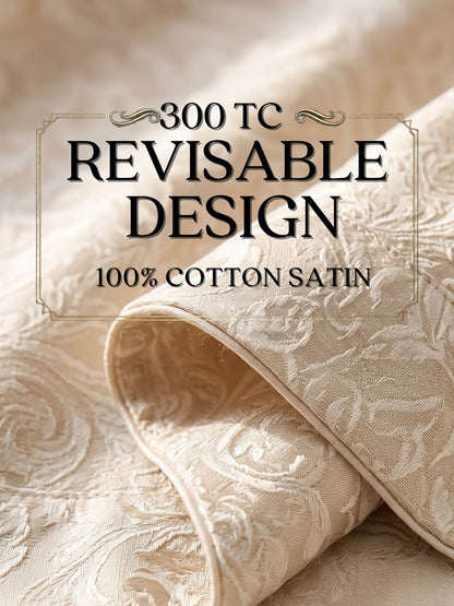 Royale Collection Reversible King Size Bedsheet | 100% Cotton 300 TC Two-Tone Jacquard Weave | 108 x 108 Inches| Floral Beige