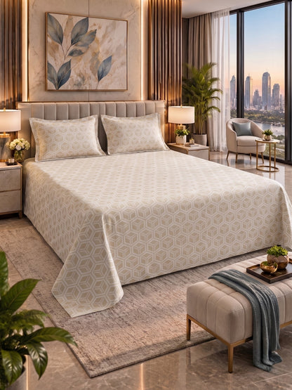 Royale Collection Reversible King Size Bedsheet | 100% Cotton 300 TC Two-Tone Jacquard Weave | 108 x 108 Inches| Cream