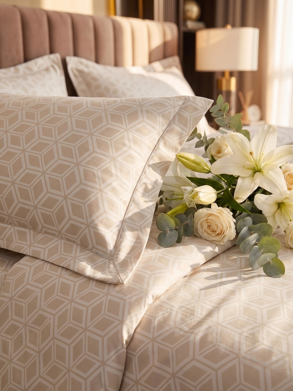 Royale Collection Reversible King Size Bedsheet | 100% Cotton 300 TC Two-Tone Jacquard Weave | 108 x 108 Inches| Cream