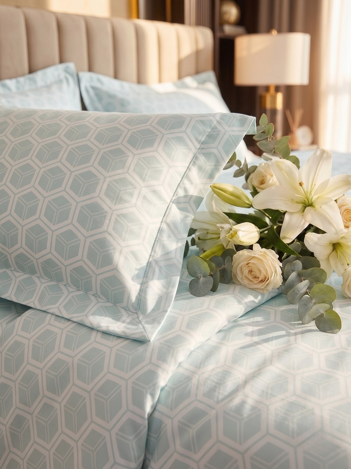 Royale Collection Reversible King Size Bedsheet | 100% Cotton 300 TC Two-Tone Jacquard Weave | 108 x 108 Inches| Light Teal