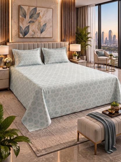 Royale Collection Reversible King Size Bedsheet | 100% Cotton 300 TC Two-Tone Jacquard Weave | 108 x 108 Inches| Light Teal
