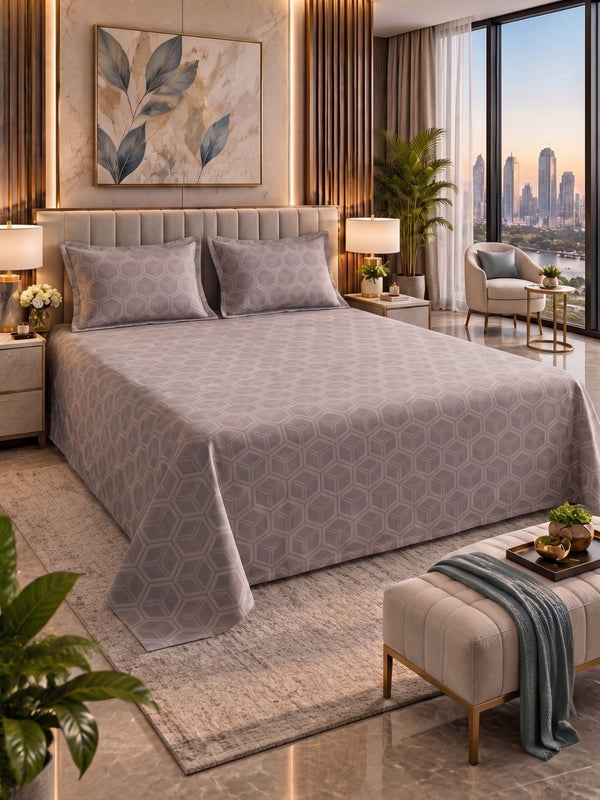 Royale Collection Reversible King Size Bedsheet | 100% Cotton 300 TC Two-Tone Jacquard Weave | 108 x 108 Inches|Fawn Brown