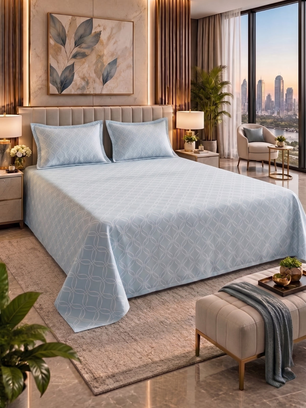 Royale Collection Reversible King Size Bedsheet | 100% Cotton 300 TC Two-Tone Jacquard Weave | 108 x 108 Inches|Teal Green