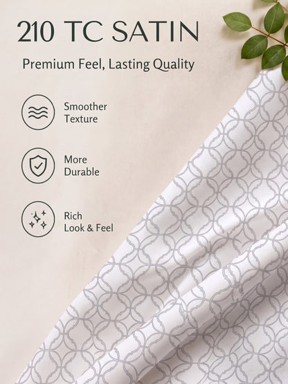 Premium 100% Cotton Satin King Size Bedsheet – 210 TC, 108 x 108 Inch |White & Grey